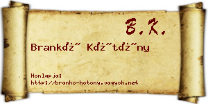 Brankó Kötöny névjegykártya
